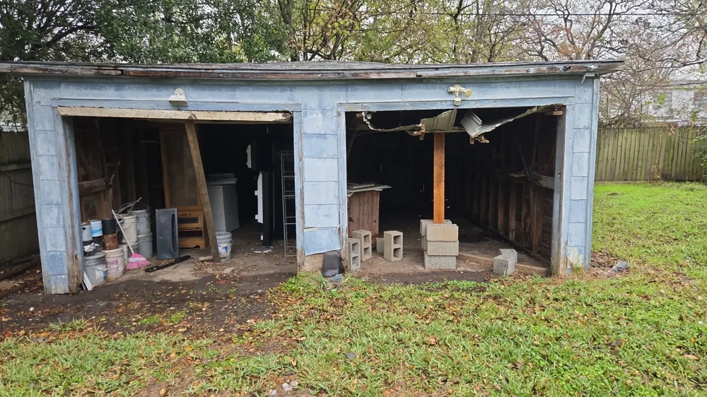 Two-bay detached garage during a Royalty project